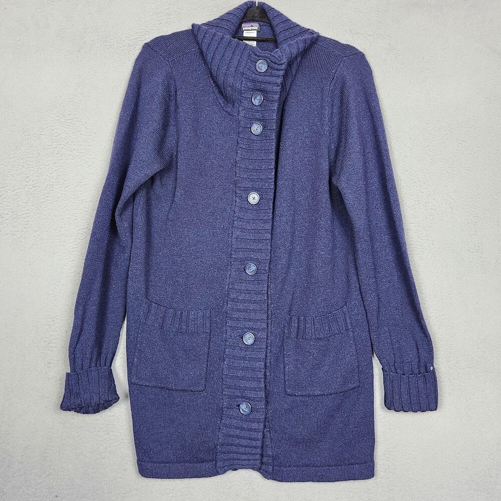 PATAGONIA Lambswool Sweater Coat Womens Large Blue Button Cardigan Pockets